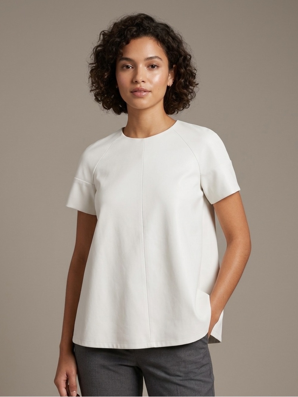 COS Sz 2 White Trapeze Tailored Minimalist Short Sleeves Blouse